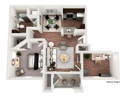 Floor plan for 1 bed, 1 bath, 873 sqft